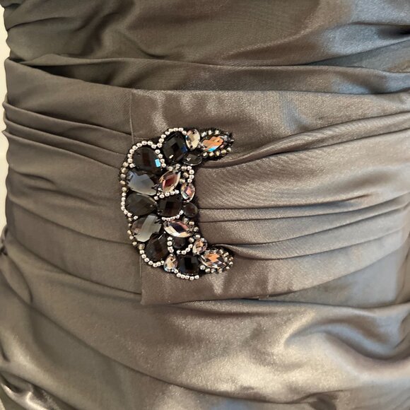 Metallic Silver Taffeta Formal Gown - Strapless, Crystal Detail, Size 10 - Picture 3 of 13